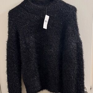 Ann Taylor Black Fuzzy Turtleneck Sweater